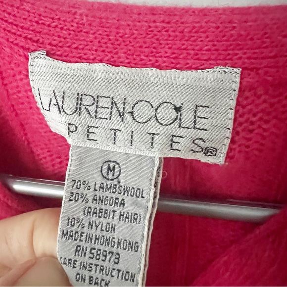 Vintage Lauren Cole Lambswool Angora Cardigan Medium Petite Pink Feminine Girlie - Picture 5 of 13